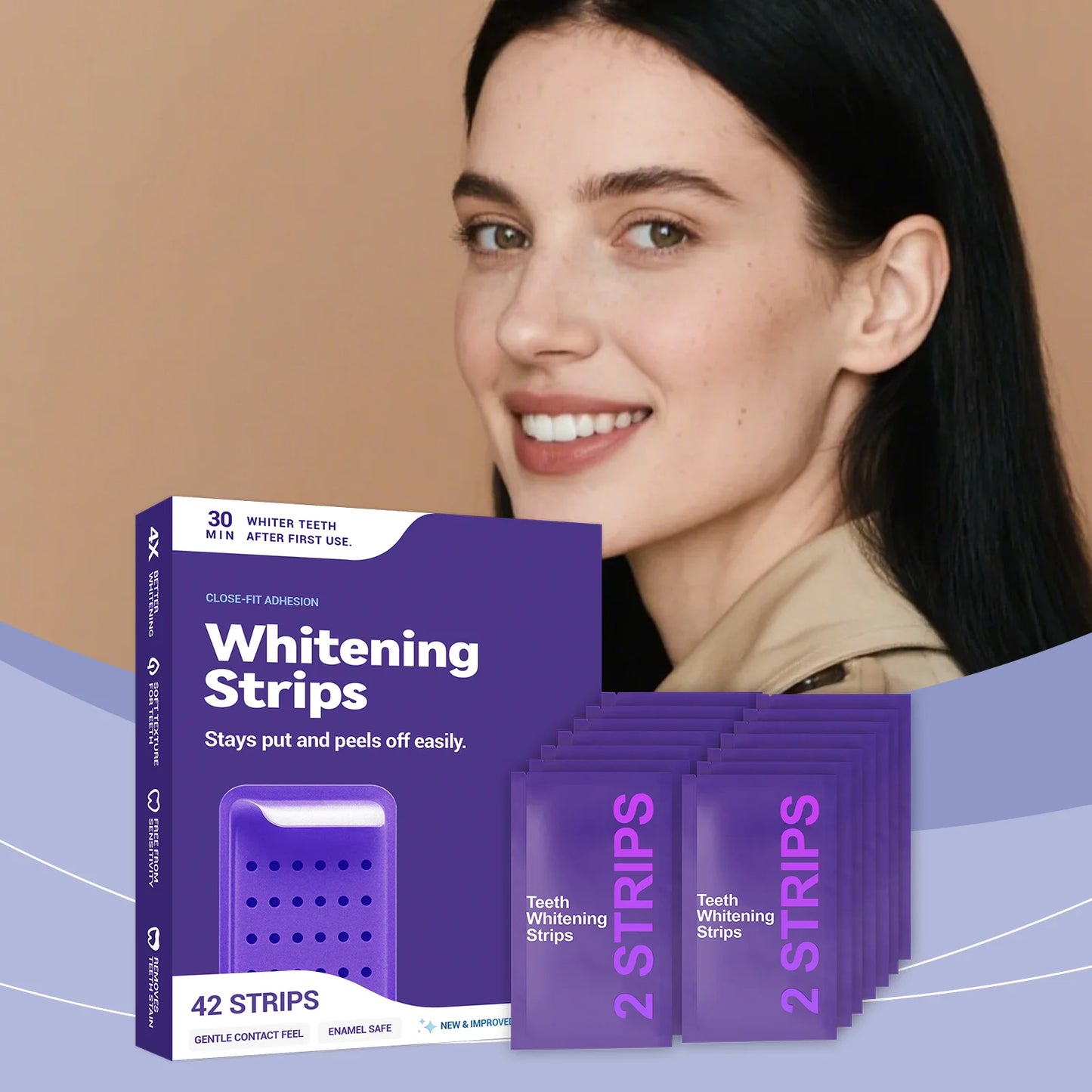 Purple Teeth Whitening Strips - 7/21 Whitening Sessions - Non Sensitive Teeth Whitening - Peroxide-Free